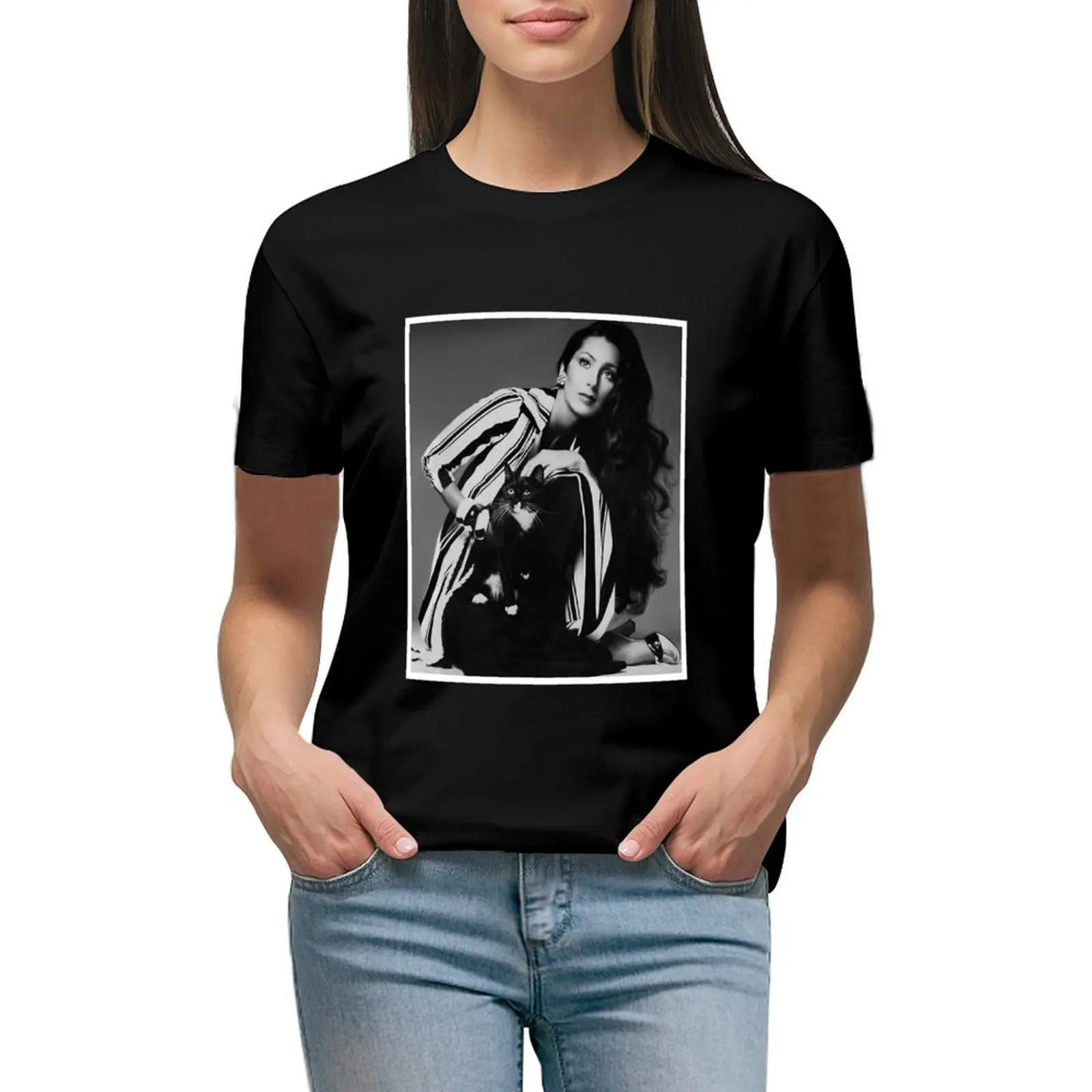 

Retro Lonely Cher's Cat Music T-shirt Short sleeve tee female t-shirt dress for Women graphic