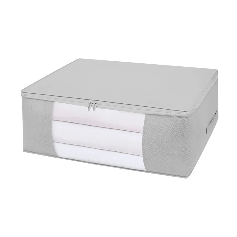 Fabric Quilt Clothes Storage Bag Large Capacity Non-woven Transparent Windowable Clothing Organizer Storage Bag Pink Grey 6