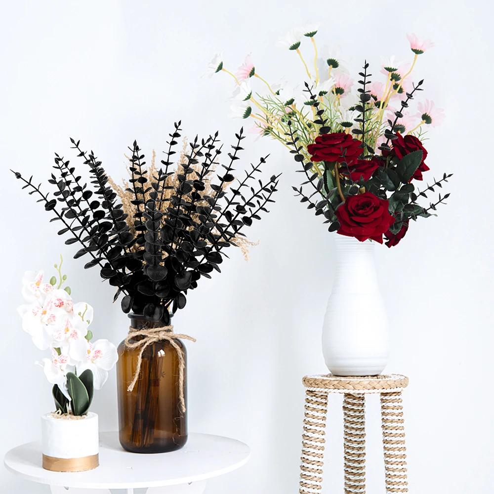 10 Pcs Black Artificial Eucalyptus Stems