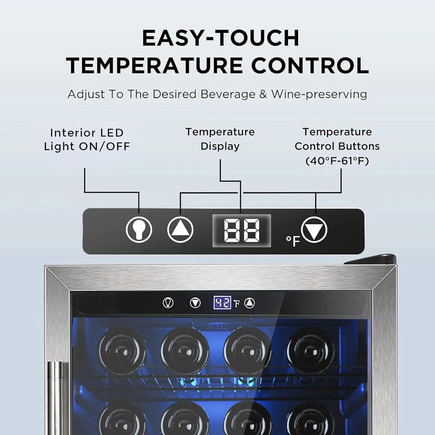 37 Bottle Freestanding Fridge with Stainless Steel Reversible Glass Door, 145 Can Beverage 3