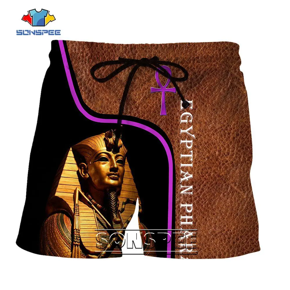SONSPEE Egyptian Mythology 3D Printing Casual Shorts Summer Pharaoh Casual Clothing Men'sBeach Hip Hop Oversized Short Pants