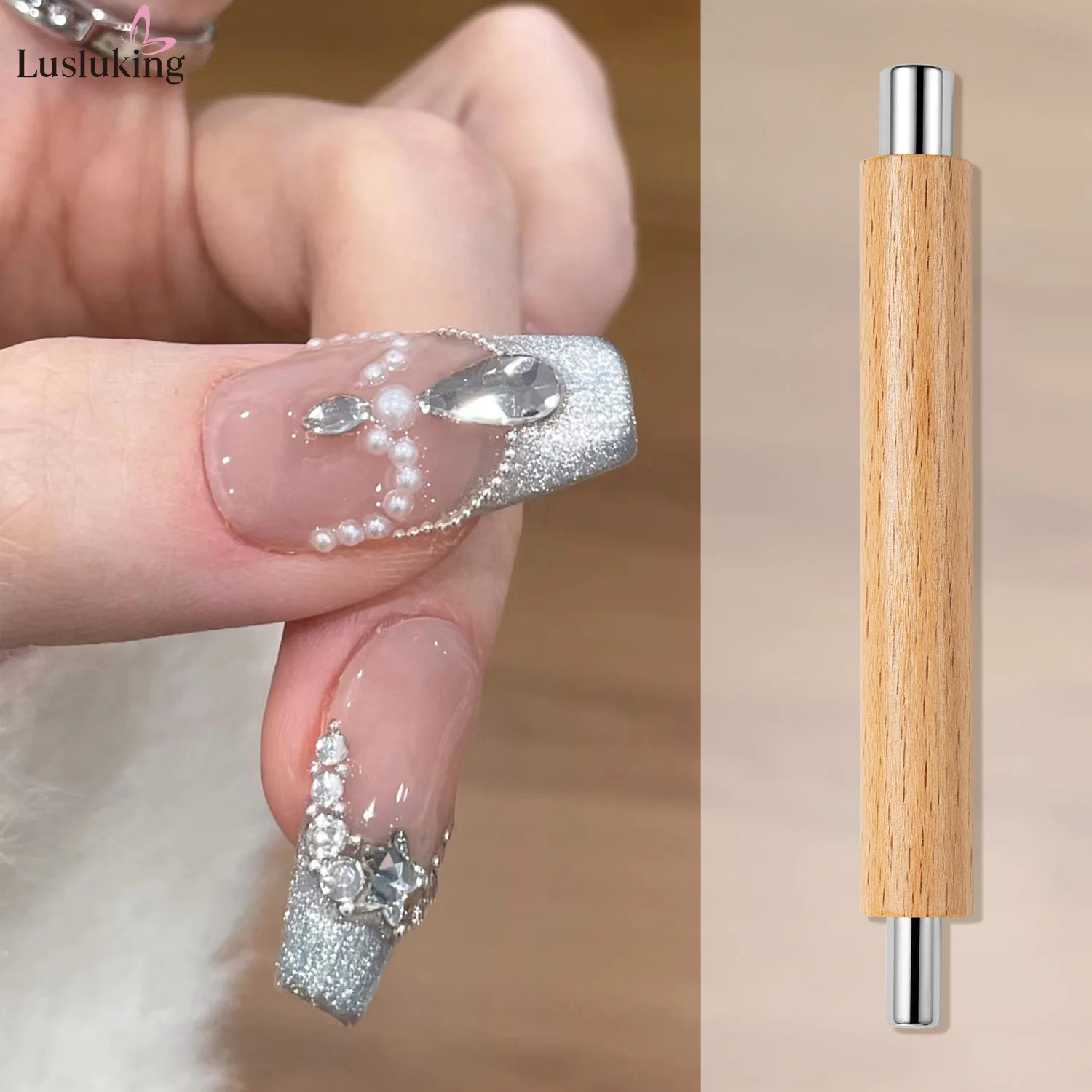 Magnetic Nail Art Tools 1pc Nail Art Magnetic Stick Cat Eye Magnetic Rod Wooden Handle Cylindrical UV Gel Magnet Double End Design