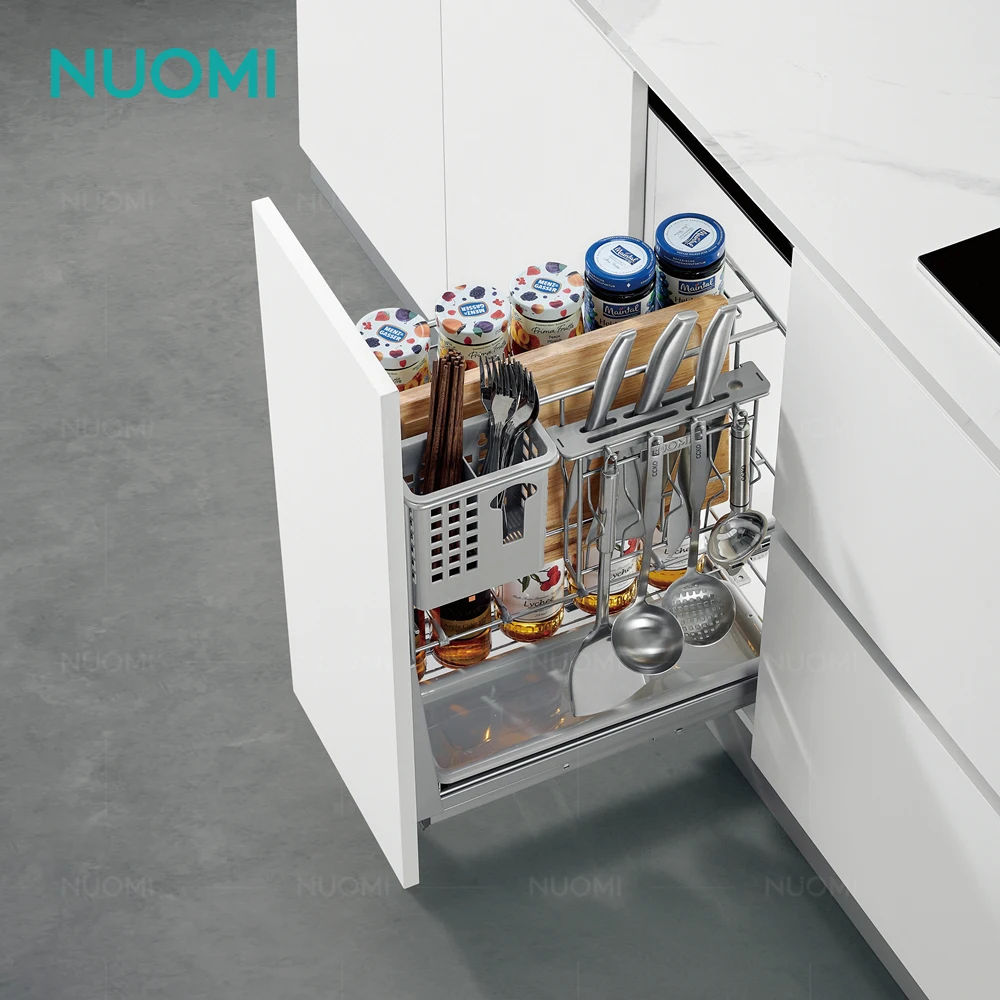 NUOMI Geek Series 300 350mm Metal Kitchen Cabinet Pantry Pull Out Basket Storage Organizer Unit Seasoning Wire Drawers Basket