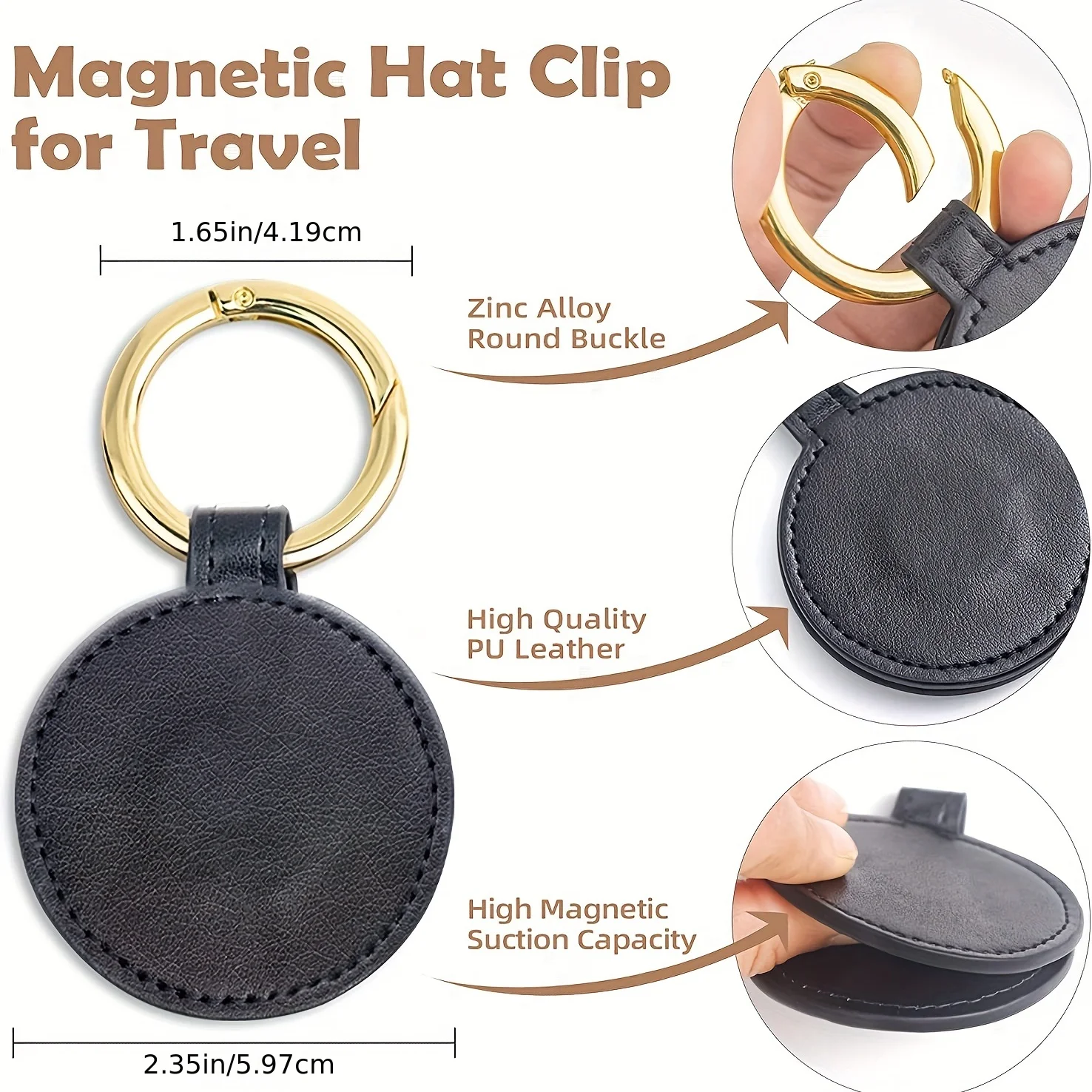 Magnetic PU Leather Hat Clip - Stylish Travel Bag Accessory