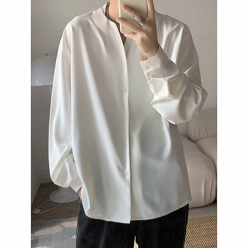 

2022 Men's Long Sleeved Cargo Casual White Shirt Fashion Trend Shirts Loose Black Color High-quality Camisa Masculina M-2XL