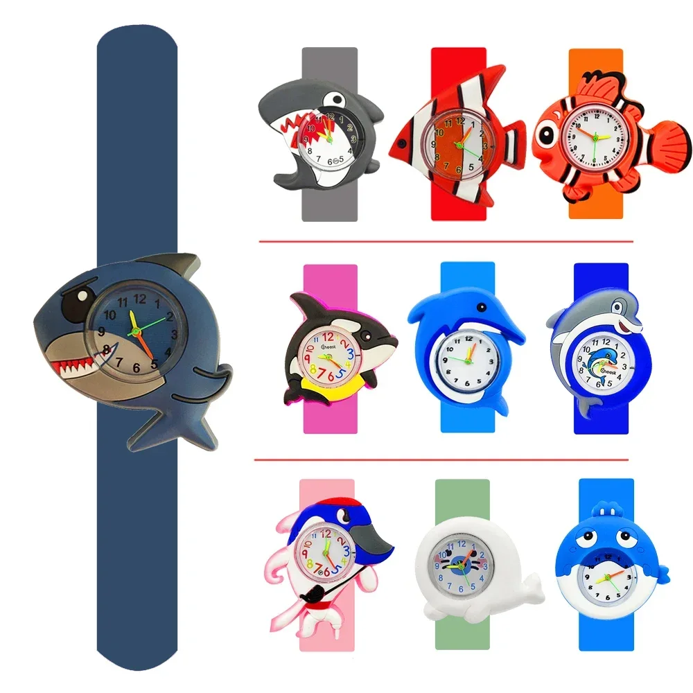 3D Dolphin Shark Toy Children Watch Boys Girls Students Clock Slap Bracelet Kids Birthday Party Gift Baby Cartoon Fish Watches children s watches 3d cartoon kids wristwatches baby student electronic watch clock quartz watches for girls boys christmas gift