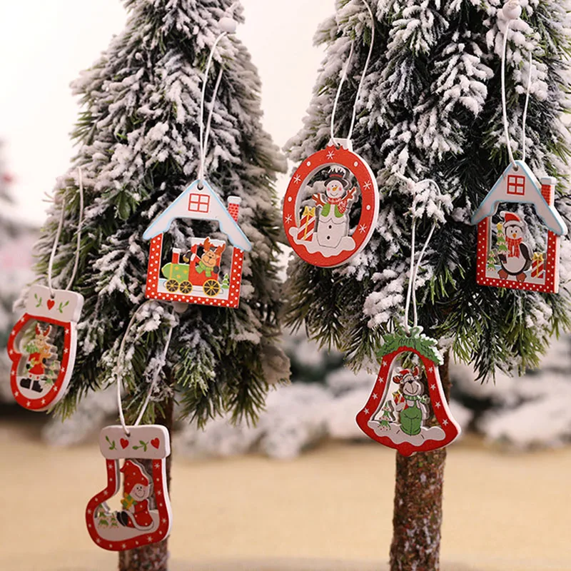 Christmas Decorations 12/9Pcs Christmas Wooden Pendant Snowflake Xmas Tree Hanging Ornaments
