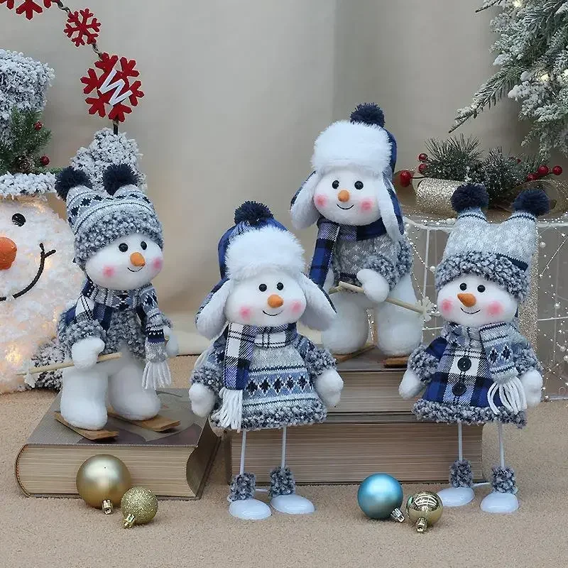 

Christmas Decoration Blue Fabric Cute Cartoon Ski Swinging Snowman Doll Children's Gift Doll Decoration