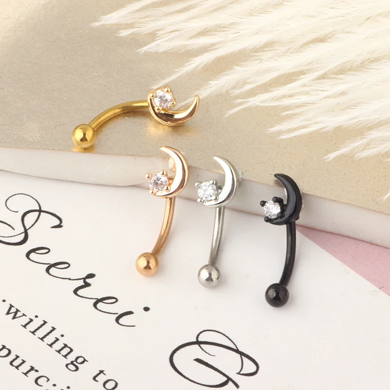 16G Stainless Steel Rook Daith Earrings for Women Belly Lip Ring Cartilage Tragus CZ Body Piercing Curved Barbell Eyebrow Rings