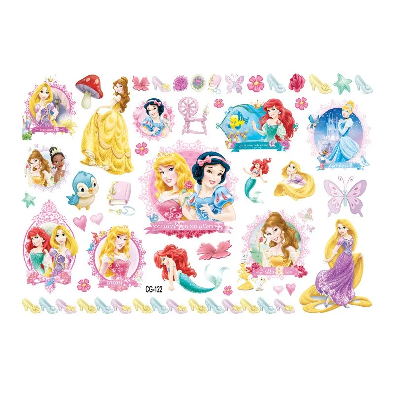 New Disney Princess Tattoo Sticker Cartoon Snow White Belle Ariel Figure Sticker Toy For Girls Children's Birthday Party Gift