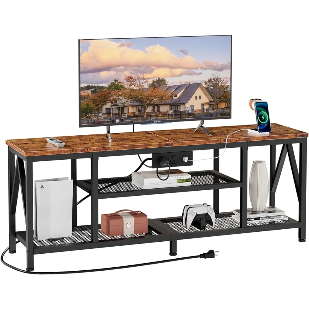 

Furologee TV Stand with Power Outlets for 60 65 inch TV, Long 55'' TV Media Console Table for Living Room, Bedroom