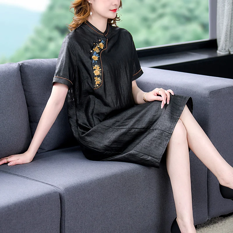 

Summer Women 2022 Midi Vintage Dress Black Embroidery Elegant Prom Casual Cocktail Dresses Formal Korean Fashion Vestiti Donna