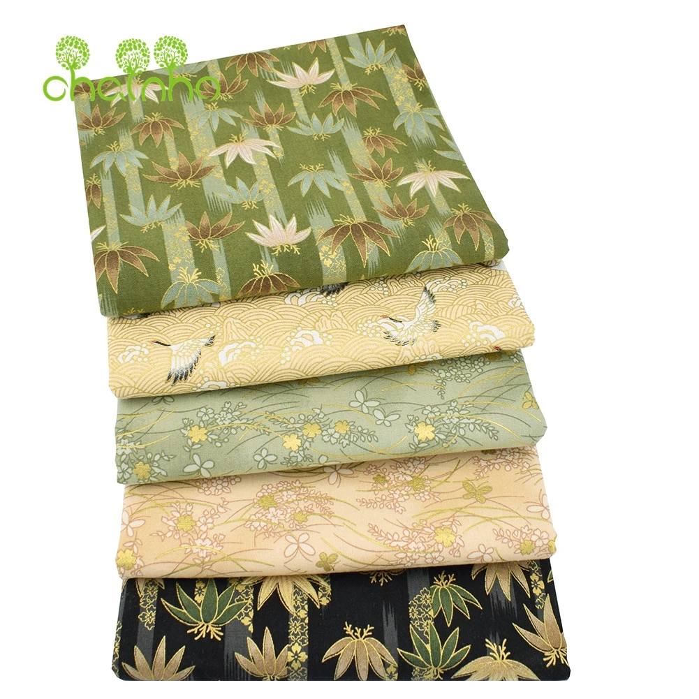 Chainho,Printed Plain Weave Cotton Fabric,DIY Quilting Sewing Material,Patchwork Cloth,Bronzing Floral Series,20x25cm,15CD43