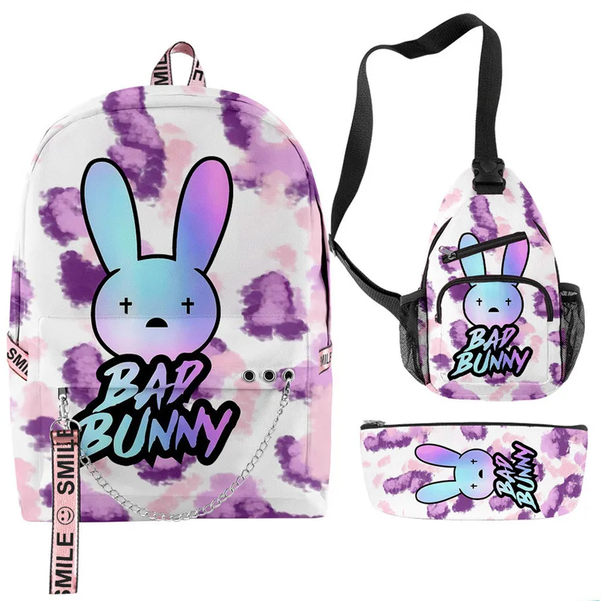 

Bad Bunny Schoolbag Backpack Primary Middle School Students Boys Girls Travel Backpack 3pcs/set Women Men Casual Laptop Backpack