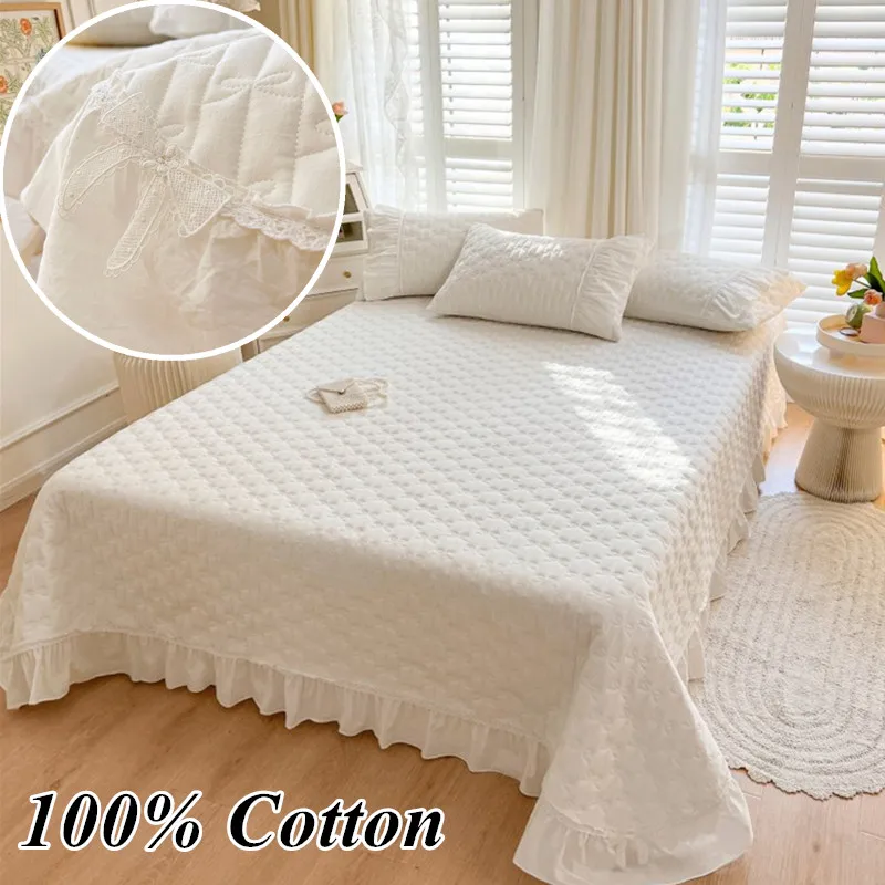 Bonjoy 100% 면 침대보, 가정용 침대 커버, 두꺼운 침대 시트 러플 매트리스, 보호대 큐브 카메라, 베갯잇 없음, 245x250cm