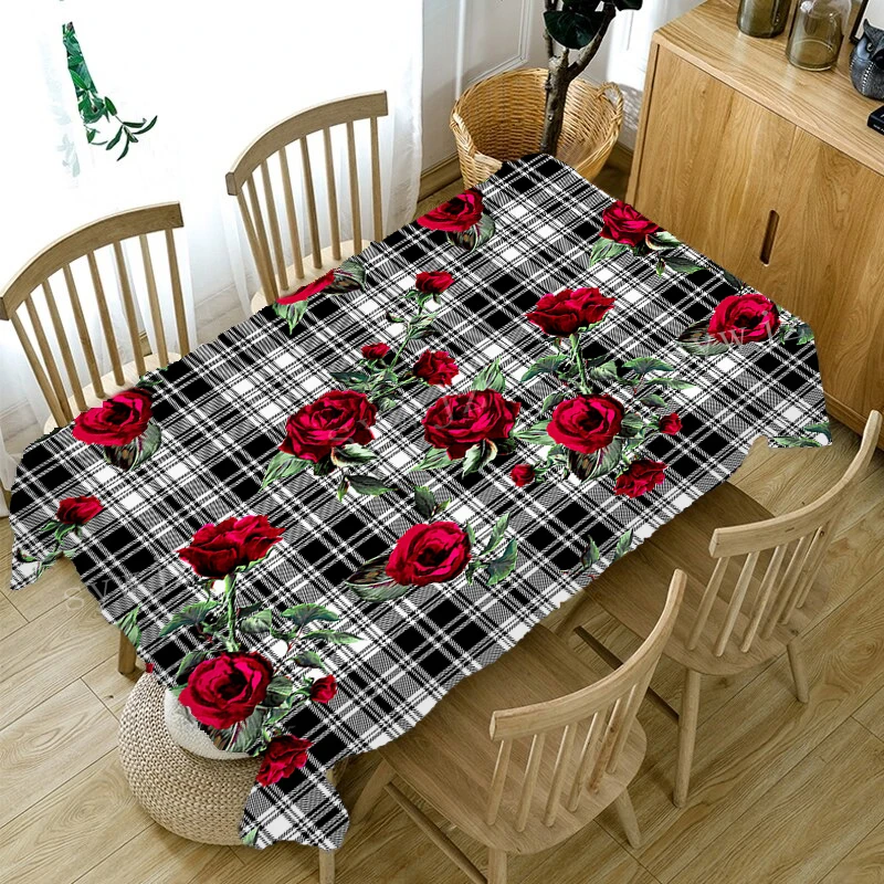 

Christmas Rose Pattern Tablecloth Antifouling Creative Santa Claus Tablecloth Nordic New Year Restaurant Decoration Accessories