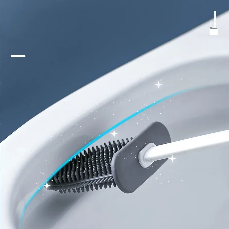 Silicone Toilet Brush Cleaning Brush Flat Head Flexible Wall Mounted Toilet Bowl Cleaner Holder Set for WC Bathroom
