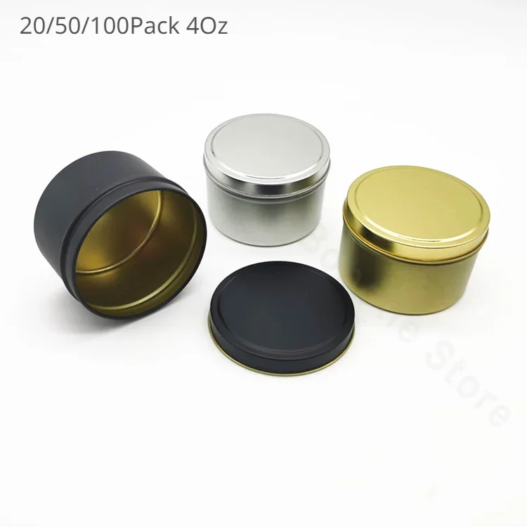 2050100Pack4OzCandleTinsMetalRoundTinsforDIYMakingCandle