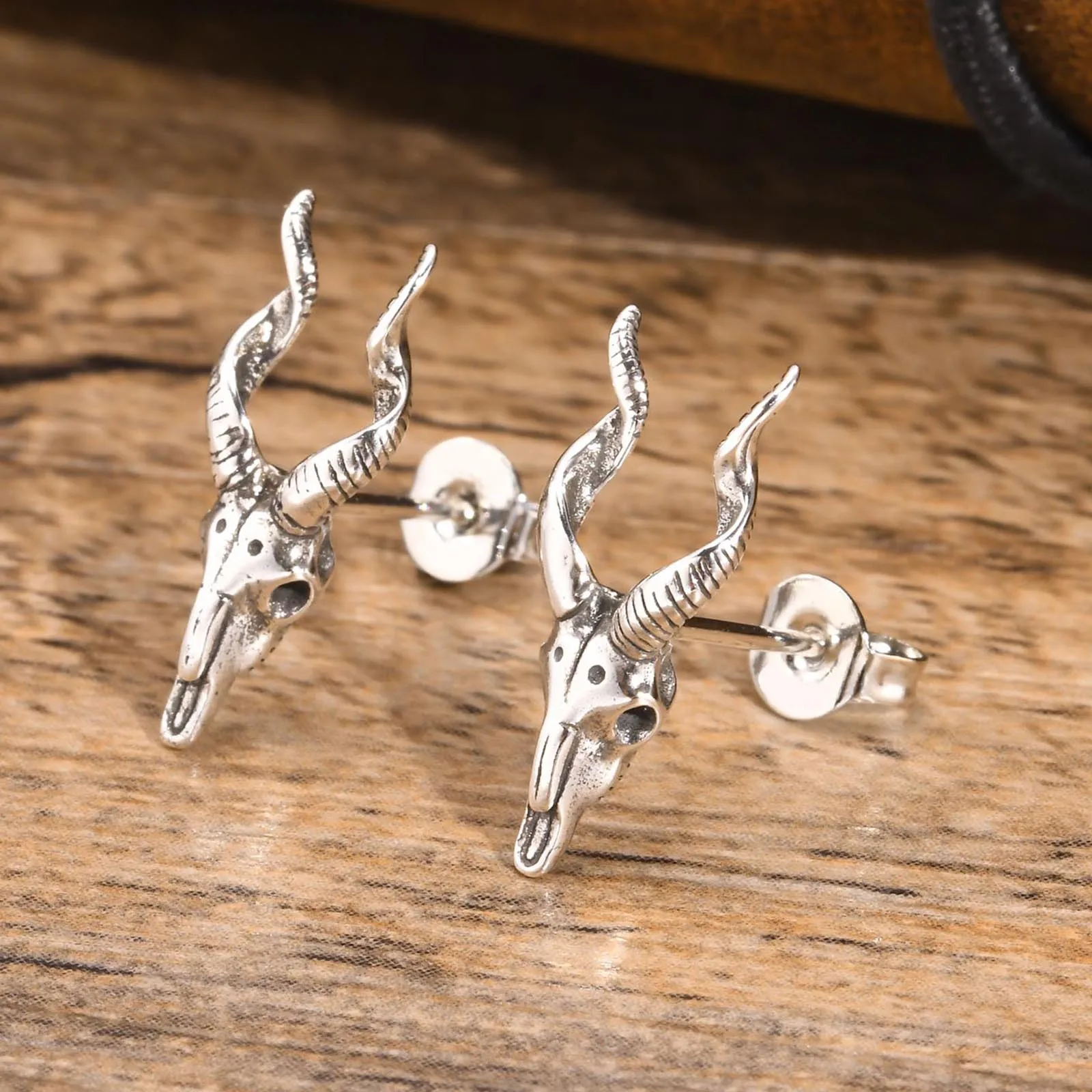 Mprainbow Punk Goat Earrings for Men Boy,Retro Metal Goat Head Skull Skeleton Stud Earrings, Cool Animal Earring Jewelry