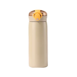 Leak - Proof Stainless Steel Insulated Thermal Cup with Straw - Double - Wall Design - 460ML (KHAKI)