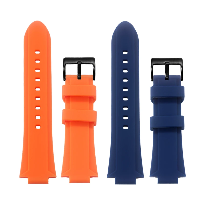 Silicone Pin Buckle Watch Strap - Soft Rubber Watchband in Blue and Orange