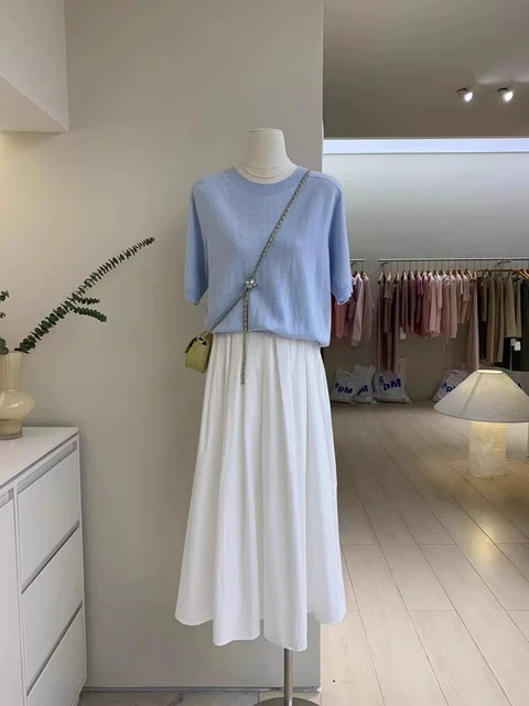 Elegant Women White Long Pocket Skirts For Female Casual