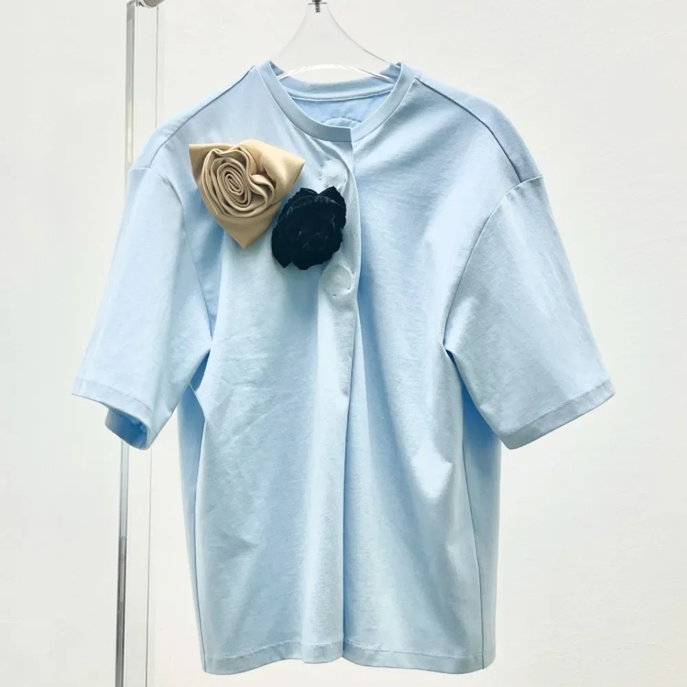 

2024 New Women Pink Blue Short Sleeve T-shirt