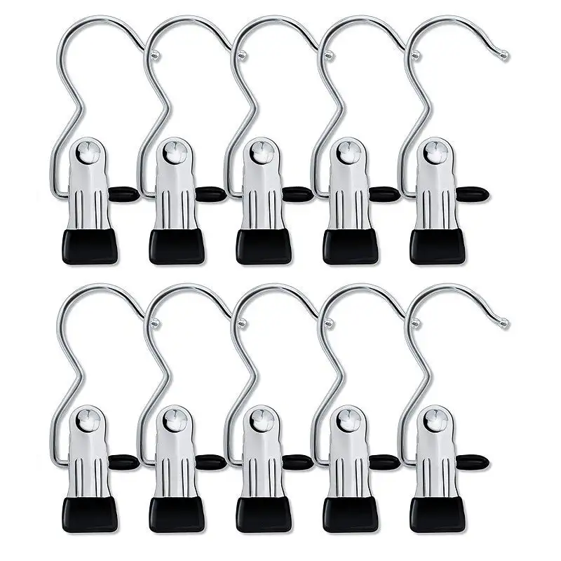 

10pcs Metal Hooks Towels Hooks Stainless Steel Hook Clip Hanging for Home Pants Clothes With large Spring