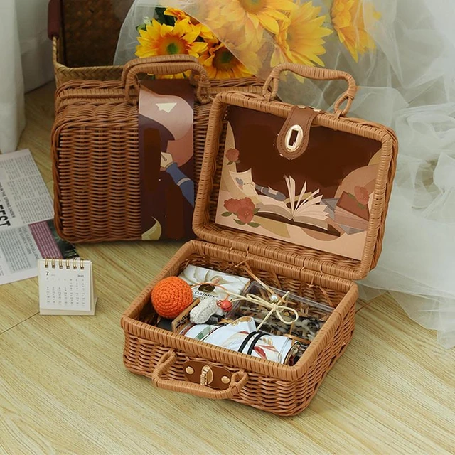 Custodia Vintage in Rattan intrecciato custodia per trucco valigia articoli  vari scatola Organizer utile cestino portaoggetti Cesto Panier De Rangement  - AliExpress