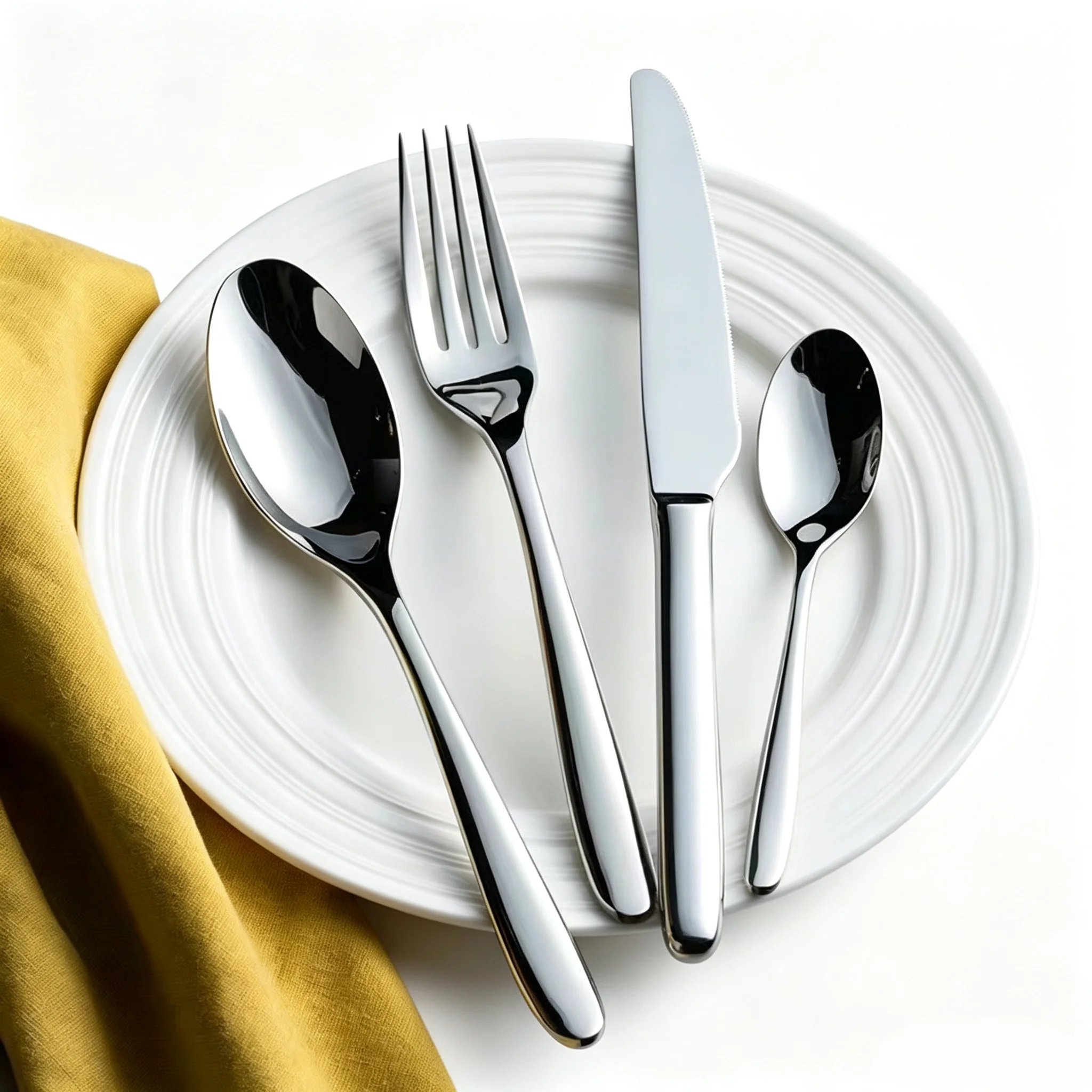 Set di posate da 4 pezzi, coltello, forchetta e cucchiaio in acciaio inossidabile 304 ispessito, posate da ristorante di lusso leggero.