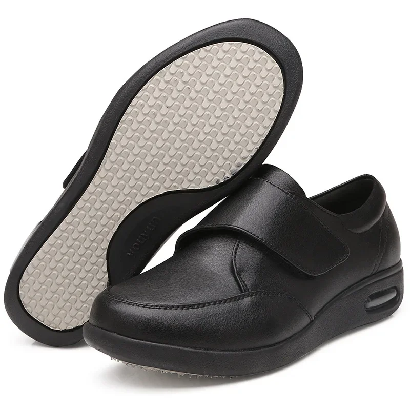 XIHAHA Man Women Leather Old People Shoe Man Shoes Senile Wide Feet Swollen Couple Eversion Soft Comfortable Diabetic Shoes leather shoes