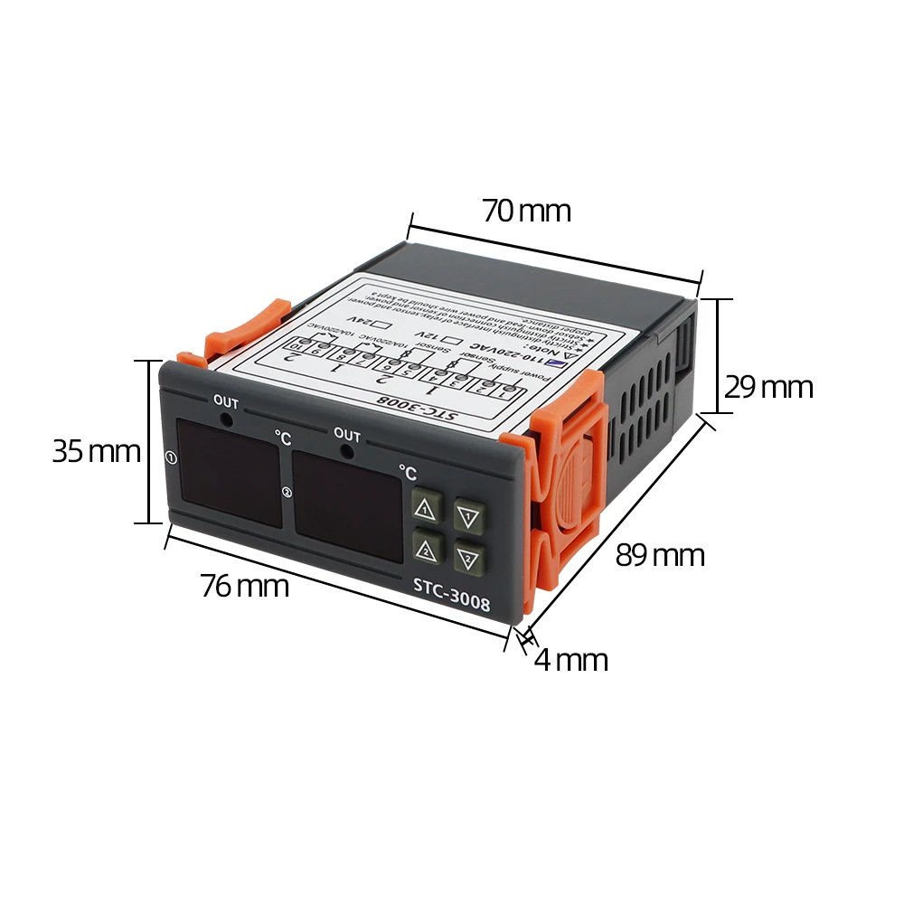 STC-3008 듀얼 디지털 LED 온도 컨트롤러 온도 조절기 인큐베이터, 프로브 포함 릴레이 출력 온도조절기 2 개, 12V, 24V, 220V