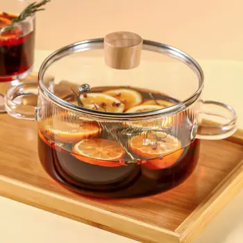 1.6L High Borosilicate Glass Saucepan Binaural Handle Heat Resistant Soup Pot Transparent with Lid Cooking Pot Microwave Oven