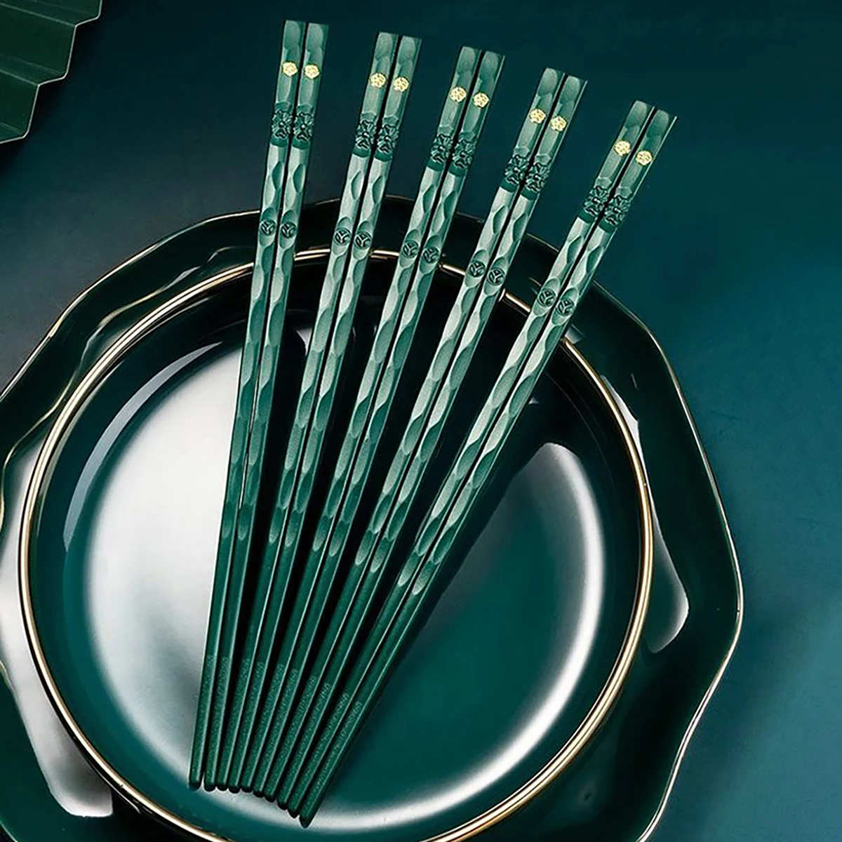 5Pcs Reusable Chinese Chopsticks Food Sushi Sticks Alloy Non Slip Dishwasher Safe Bamboo Shape Food Grade Chopsticks