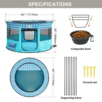 44'' Portable Foldable Pet Playpen - Waterproof for indoor /Outdoor Dog Crate with Removable Zipper for Dogs, Cats & Puppies 6