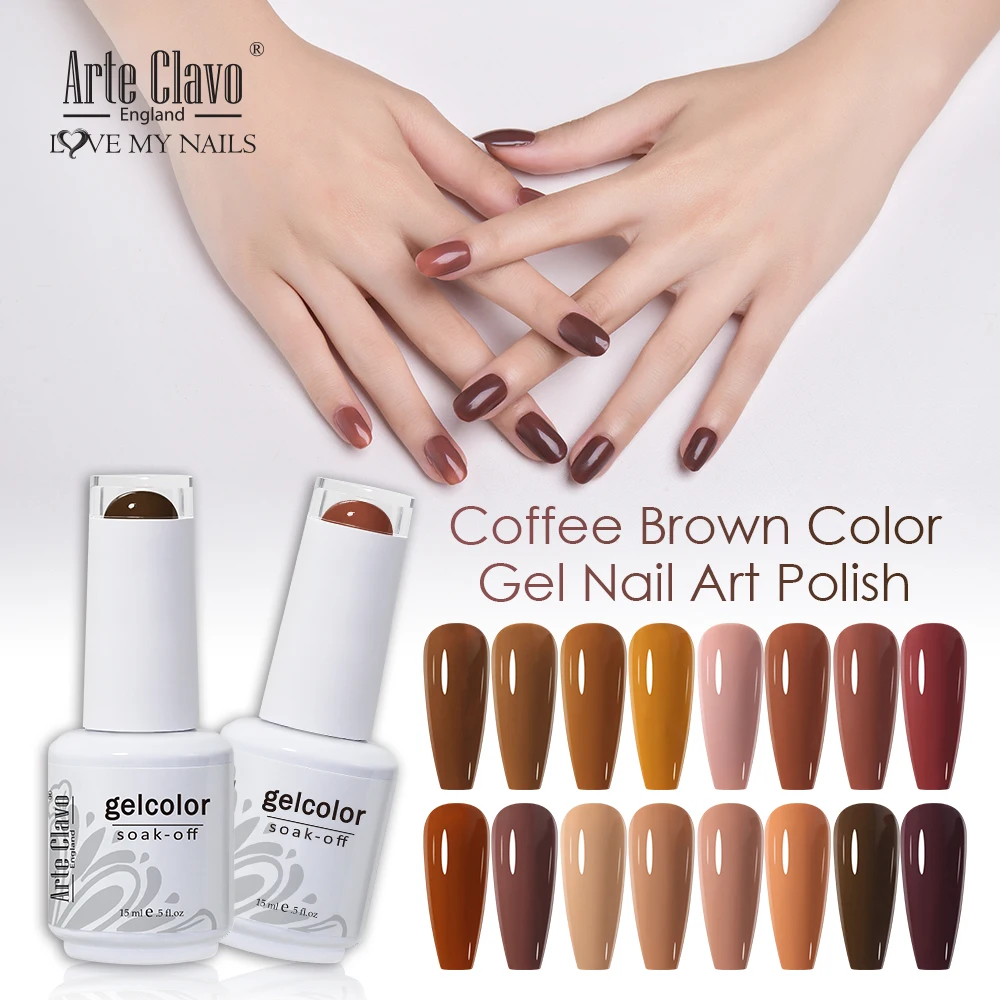 

Arte Clavo Chocolate Brown 15ml UV Gel Nail Polish Coffee Series Caramel Colors Lacquer Varnish LED Gel Nail Art Hybrid Soak Off