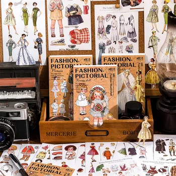 20pcs Fashion Illustrated Series Decorative Stickers Pack Retro Girl Material Sticker Scrapbooking Label Diary Journal Planner