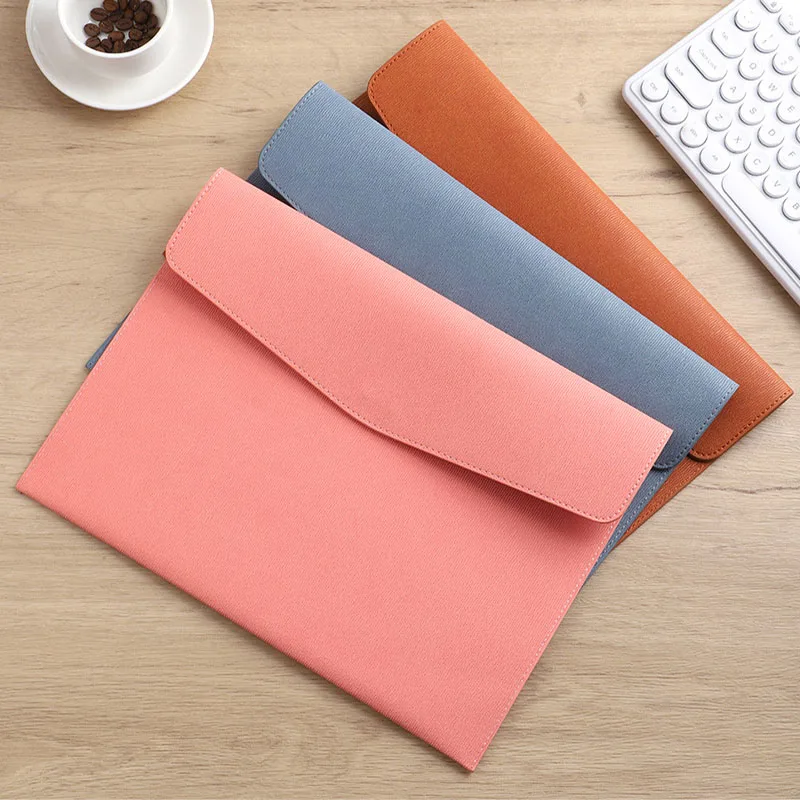 

10 Pieces Pocket Folders A4 Leather Business File Bags Large Capacity File Storage Bag Snap Design File Classification