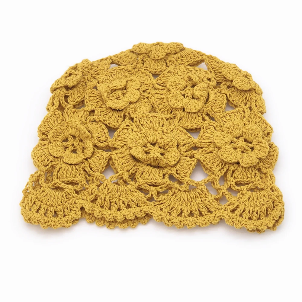 Hand-Knitted Flower Hollow Thin Cap Spring and Summer Lace Breathable Kerchief  Crochet Toe  Cotton Thread Hat Female 4