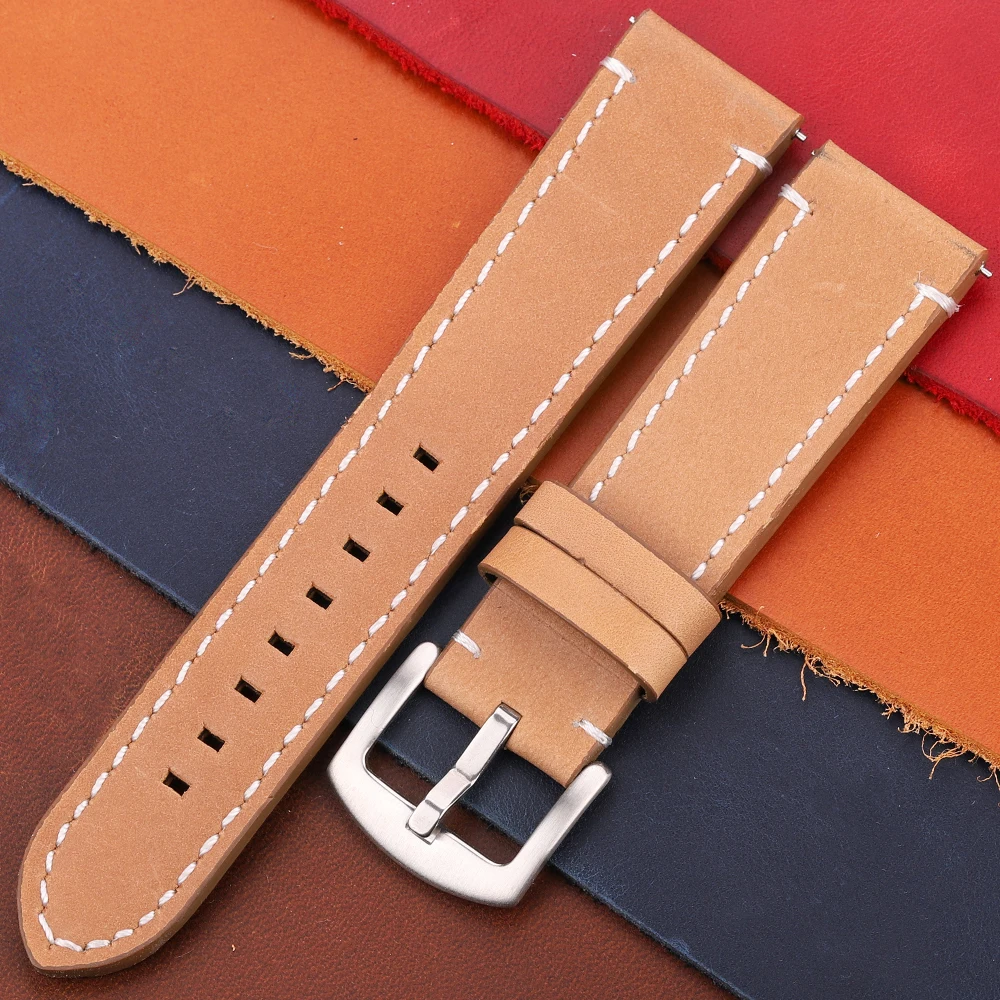 Vintage Genuine Leather Watch Band with Quick Release - Handmade Oil Wax Discoloration Casual Strap