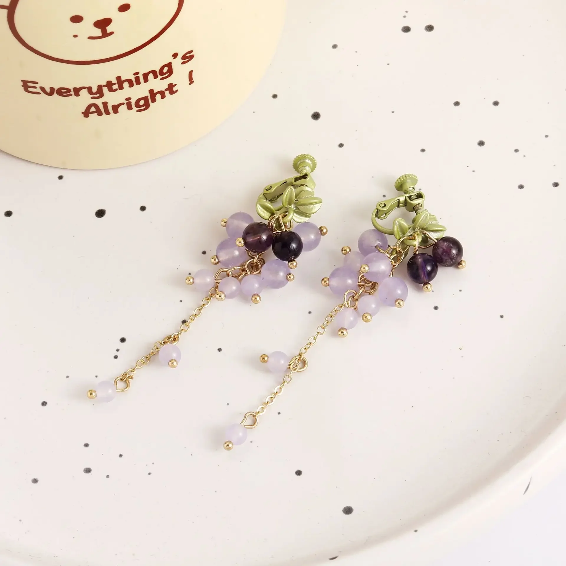 Cute Pink Peach Stawberry Ear Clips Earrings Girl Gifts Fresh Fruits Purple Green Grapes Clip on Earrings for Women Non Pierced