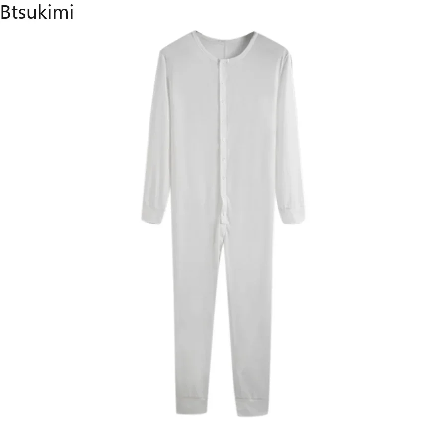 Men Pajamas Jumpsuits Home Wear Solid Long-sleeved Comfortable Rompers Tight-fitting Casual Pajamas Sexy Male