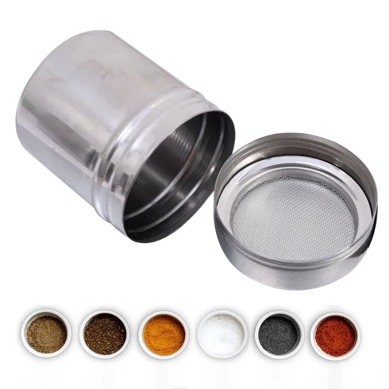 Stainless Steel Powder Sprinkler Kithen Powder Distributor with Dense Hole Cocoa Cinnamon Sugar Gauze Mesh Jar Seasoning Bottles seasoning bottle,powder sifter