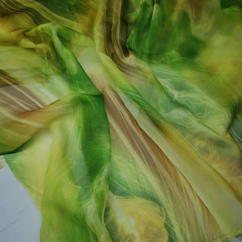 Элегантная шифоновая ткань 1 м, мягкие полупрозрачные градиентные тканевые шарфы с принтом, прозрачная ткань Hanfu для платья, юбки, сетчатая Фата, ткань «сделай сам»