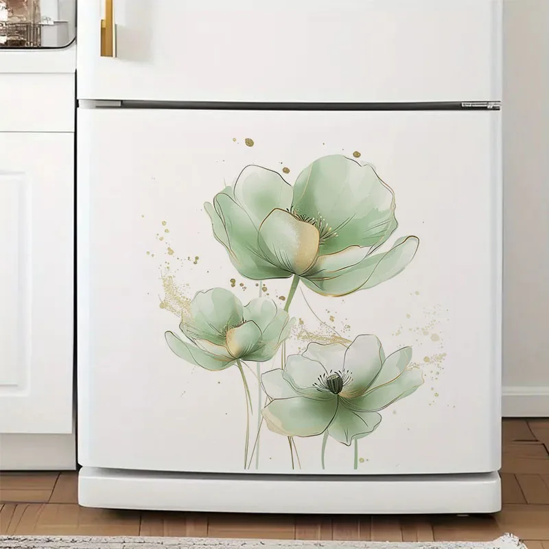 QT670# Green Flowers Toilet Stickers, Bedroom Entryway Living Room Porch Home Decoration Wall Stickers, Removable Stickers