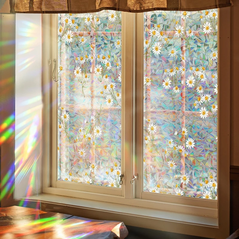 Daisy Window Privacy Film Decorative Window Sticker Vinyl Glass Window Films Stained Glass Sticker Home Aesthetic Decoration