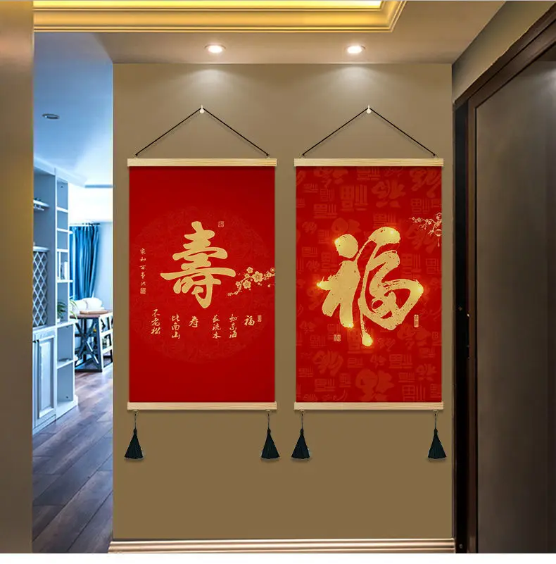 

Chinese Style Calligraphy Scroll Wall Art Paintings Vintage Room Decor Aesthetic Living Room Home Decoration Tapestry Hanging