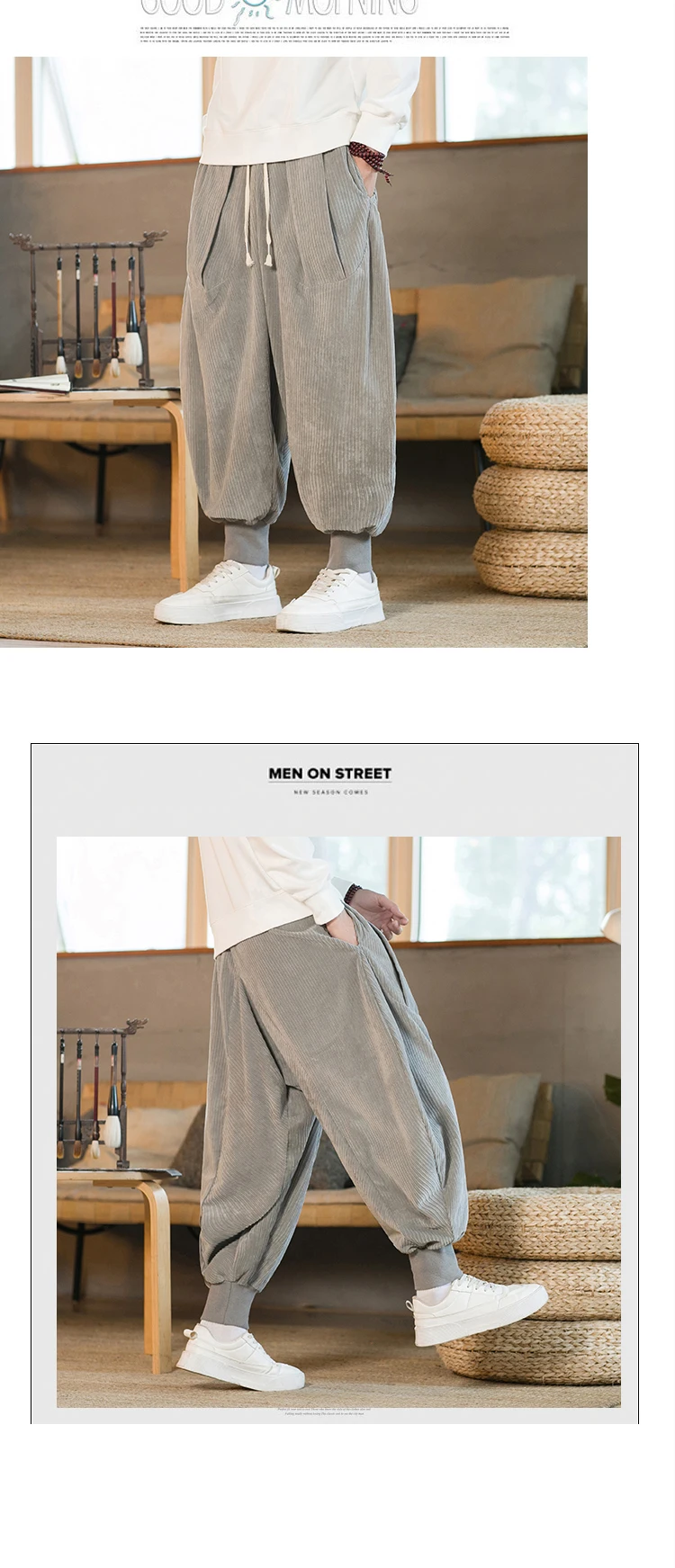 Description Picture 5 of itemCorduroy Harem Pants Men Wide Leg Jogging Pants Men Harajuku Style Sweatpants Male Casual Trousers Vintage New Streetwear