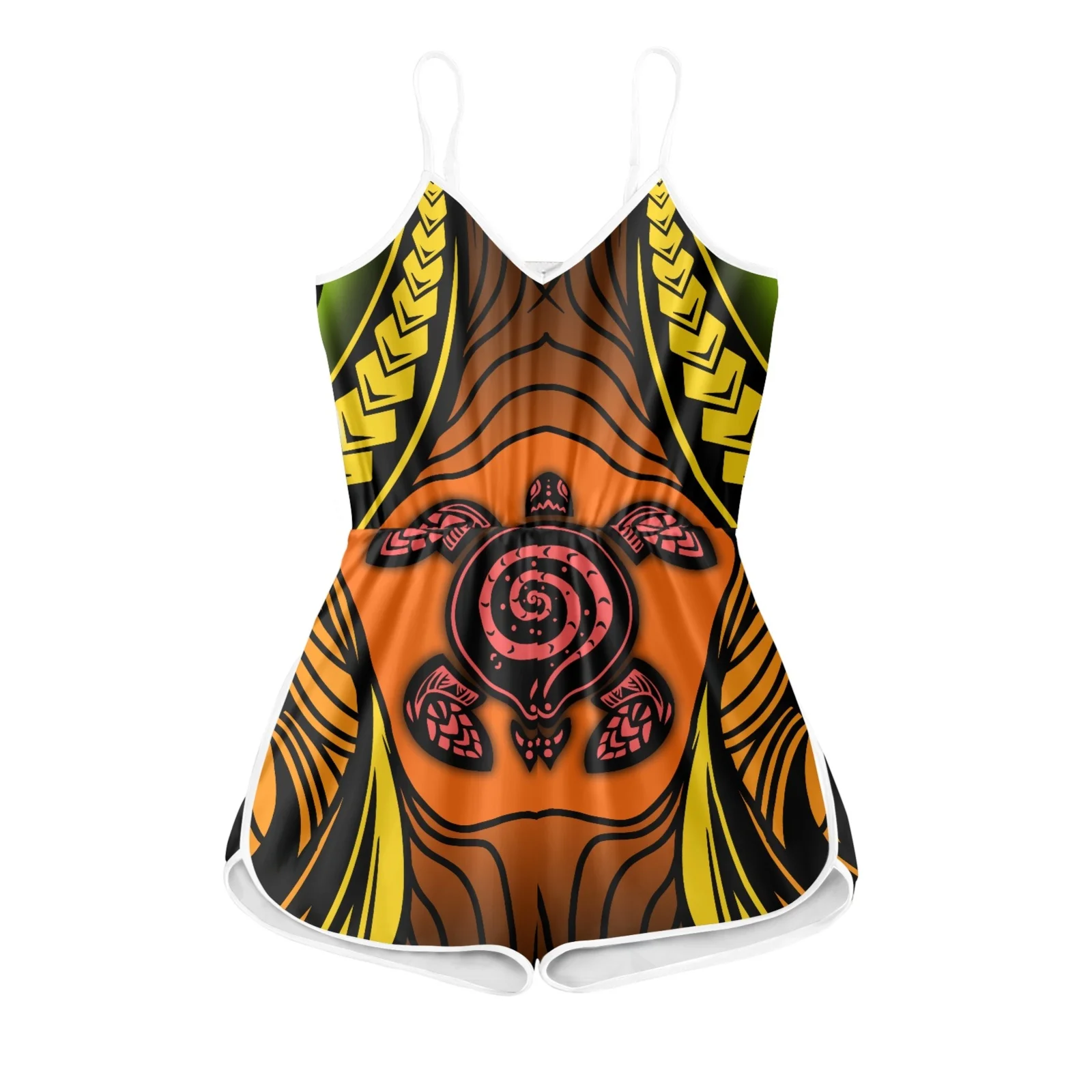 

Polynesian Tribal Hawaiian Totem Tattoo Hawaii Retro Turtle Prints Sleeveless Rompers Stylish Elegant Casual All Match Sling 4XL