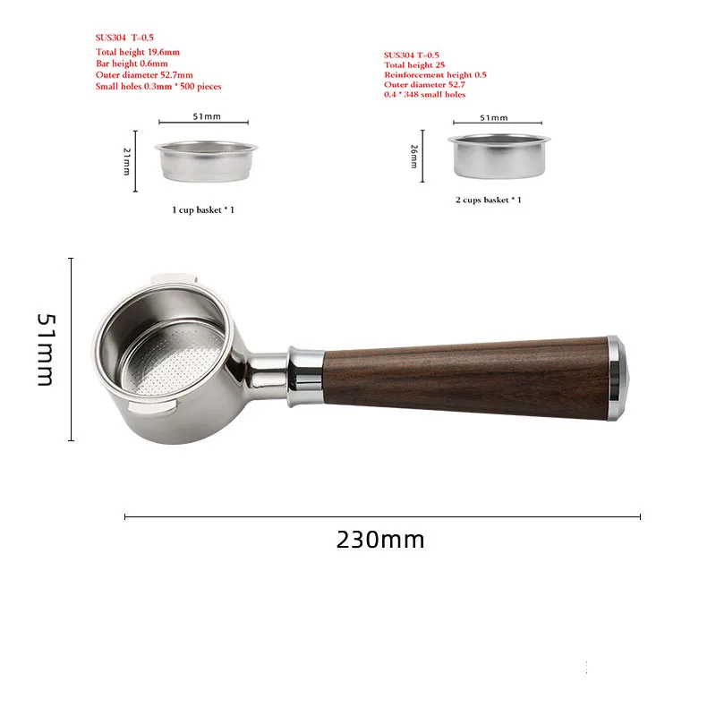Portafiltro Senza Fondo 51 Mm 2 Orecchie Per Macchina Caffè – In Acciaio Inossidabile Con Cestello Incluso - 2